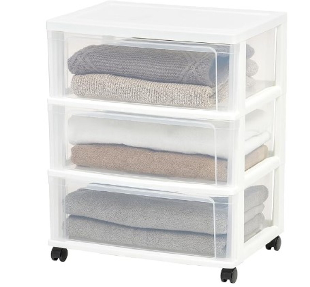 Set of 1 USA Plastic 3 Drawer Wide Storage Drawer Cart with 4 Caster Wheels for Home, White
